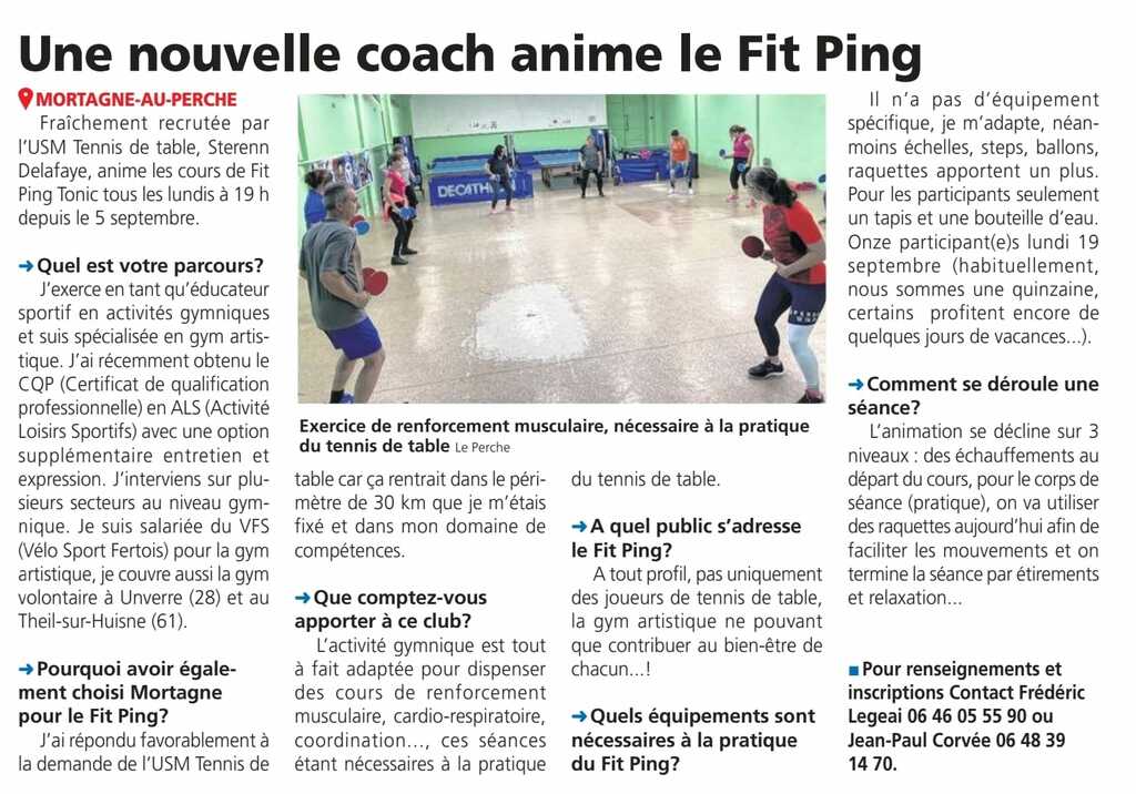 Le Perche 28/09/2022  - Une nouvelle coach anime le Fit-Ping