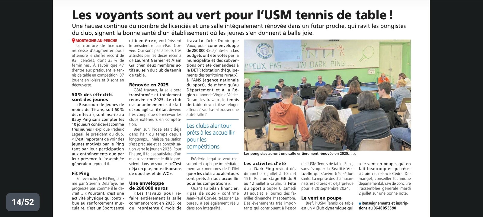 Le Perche - 10 juillet 2024 - Les voyants sont au vert pour l'USM Tennis de Table !