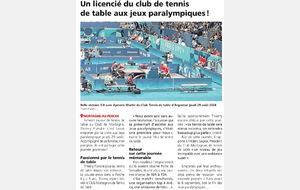 Le Perche 4 septembre : Un licencié du club de tennis de table aux jeux paralympiques